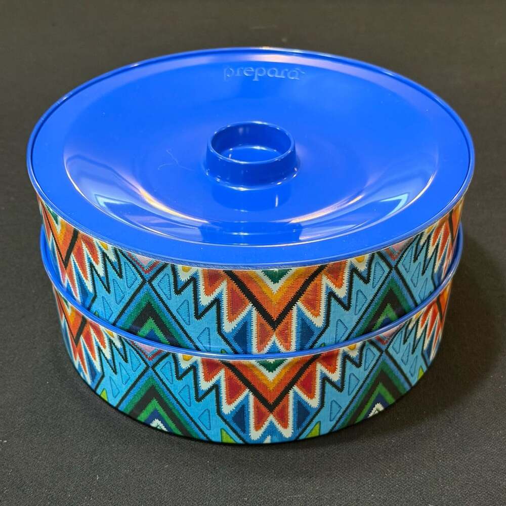 Prepara Melamine Aztec Blue Round Storage Containers / Tortilla Warmers 10”